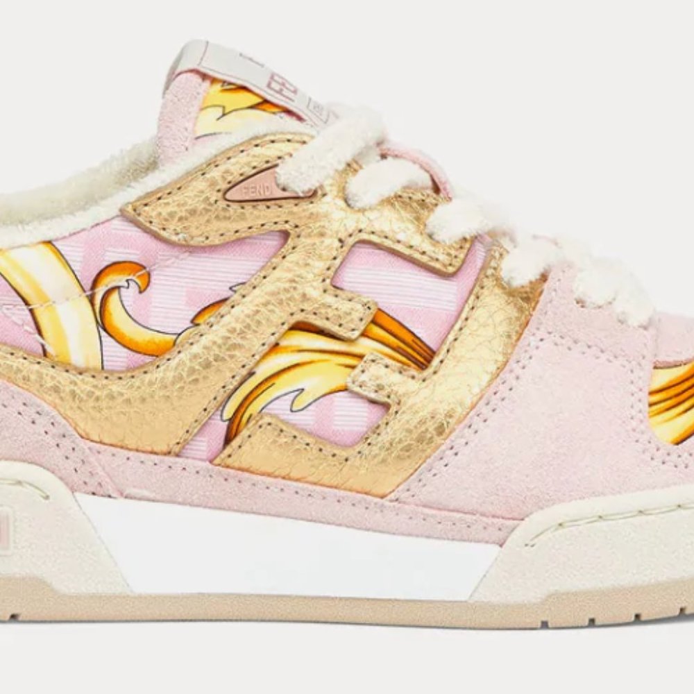 Fendi Match - Fendace Printed Pink Satin Low Top Sneakers - Picture 3 of 9